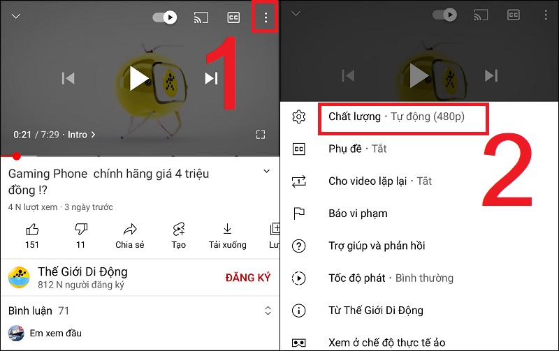 Giảm chất lượng video đang xem